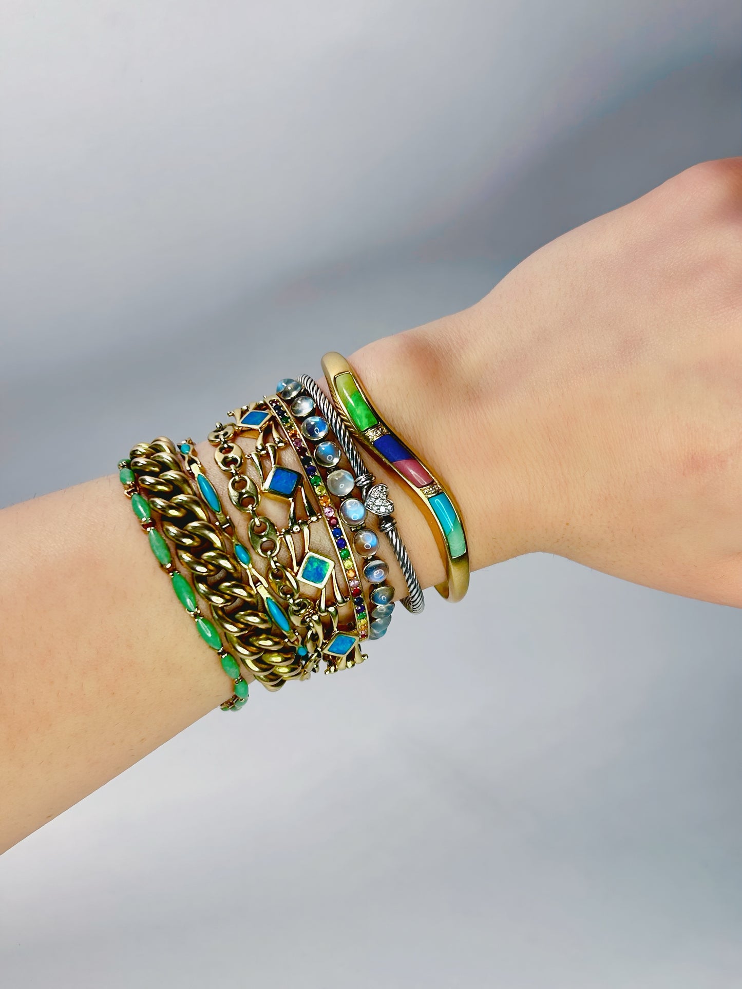 Vintage 14k Australian Crystal Opal Inlay Bracelet