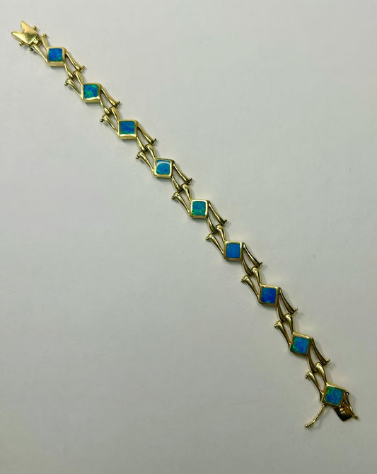 Vintage 14k Australian Crystal Opal Inlay Bracelet