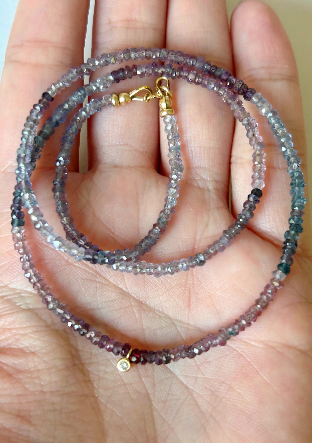 14k High Grade Nebula Spinel with bezel diamond center - 17” Long