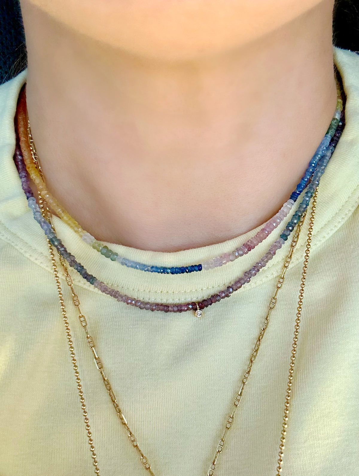 14k High Grade Nebula Spinel with bezel diamond center - 17” Long