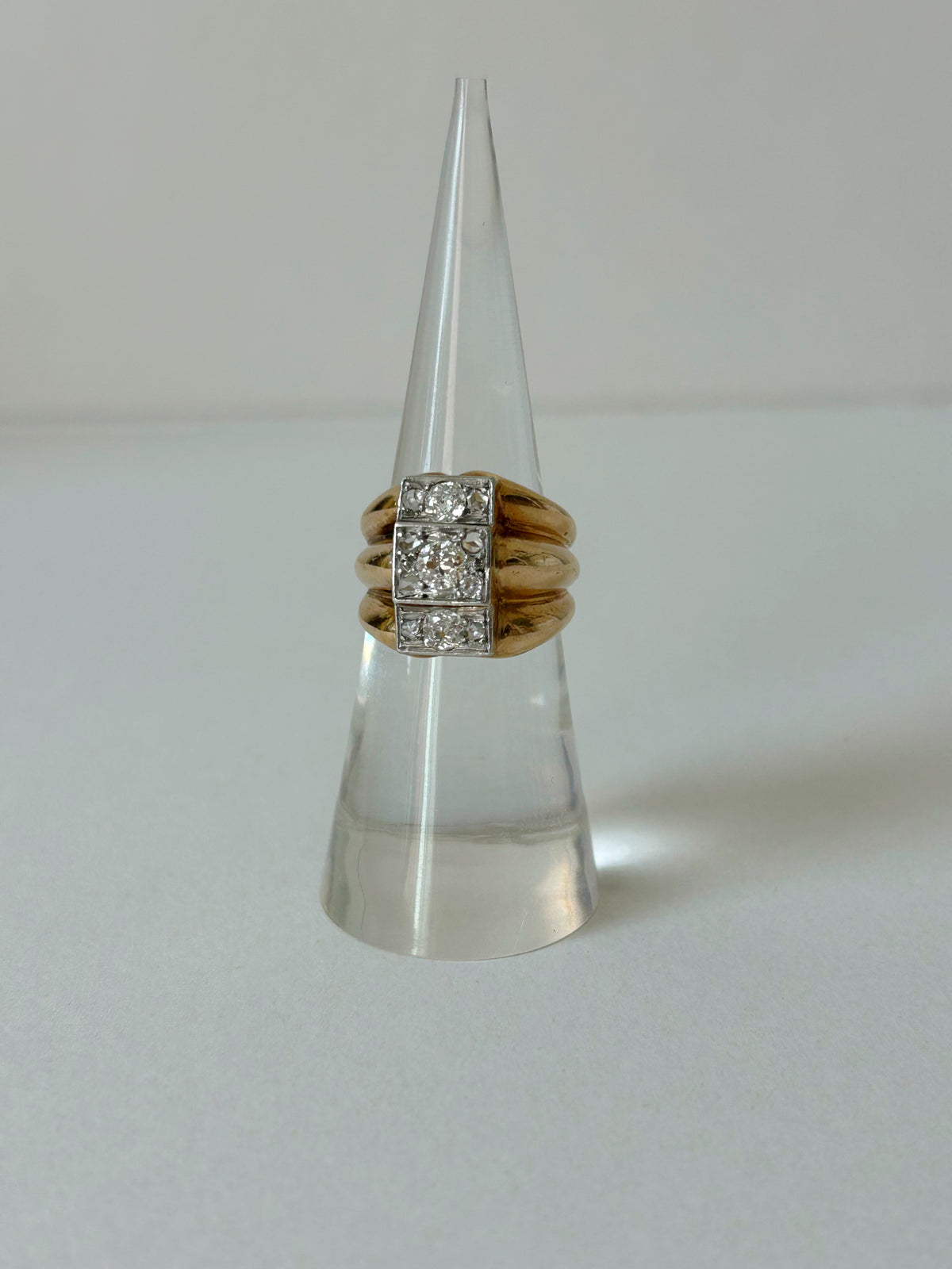 French 18k Tank Ring w/OEC and Rosecut Diamonds - Sz 5.5