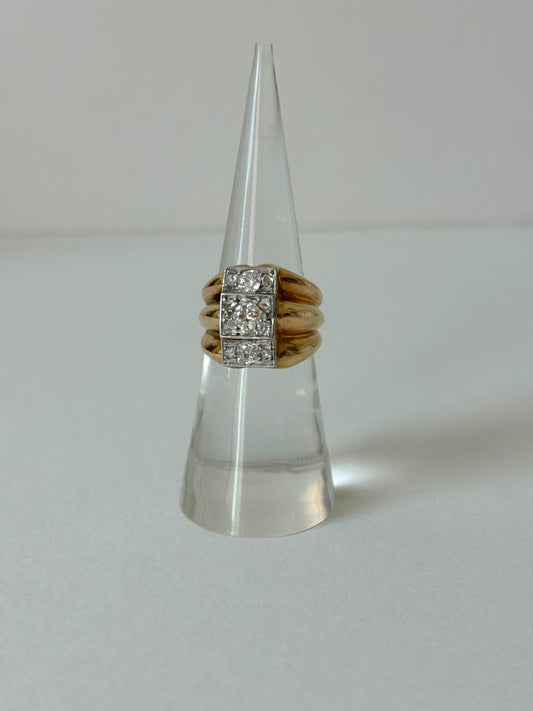 French 18k Tank Ring w/OEC and Rosecut Diamonds - Sz 5.5