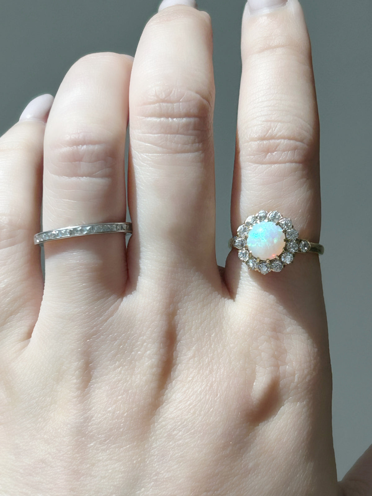 Antique Opal & OMC Diamond Ring - Sz 6.25