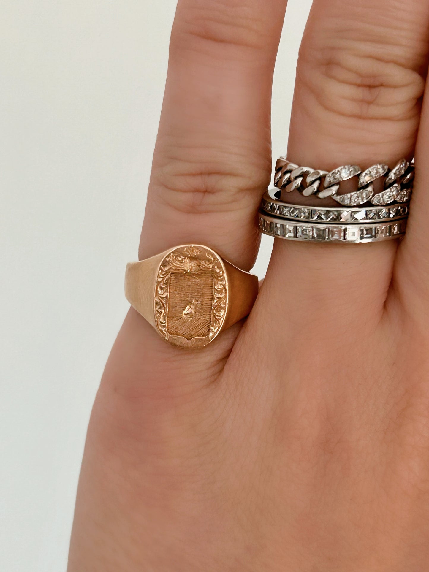 Vintage 18K Rose Gold Dog Signet - Sz. 3.25