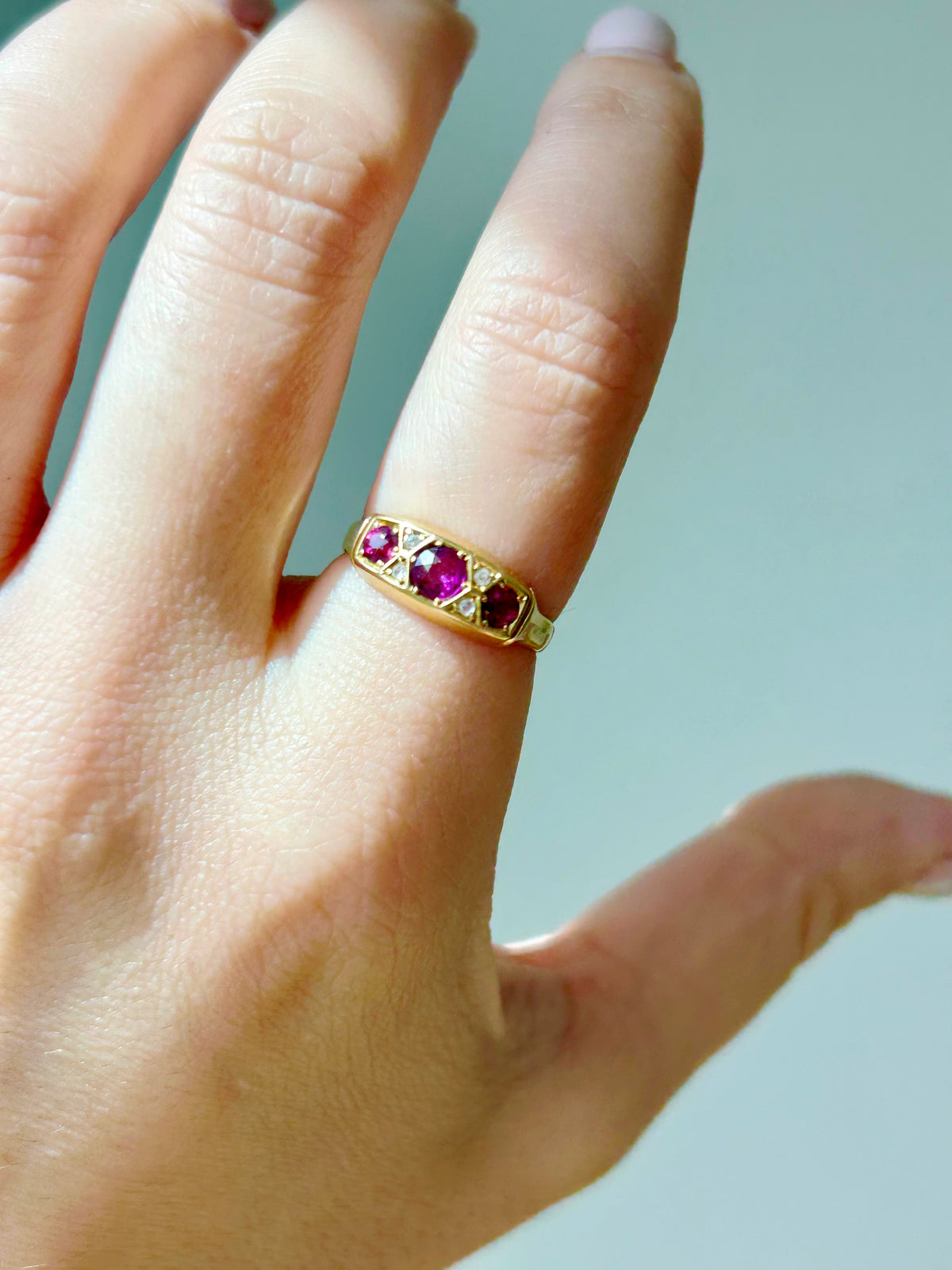 Antique 18k Ruby and Rose Cut Diamond Ring - Sz 6.5