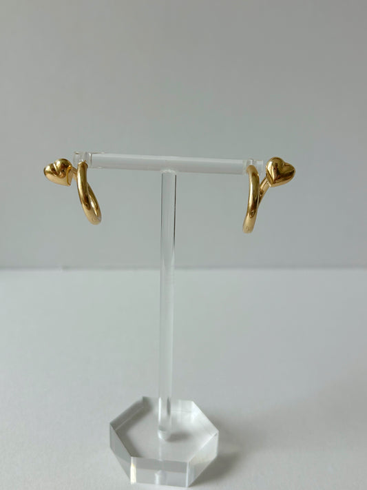 Vintage 14k Swirl Heart Hoop - 0.75"