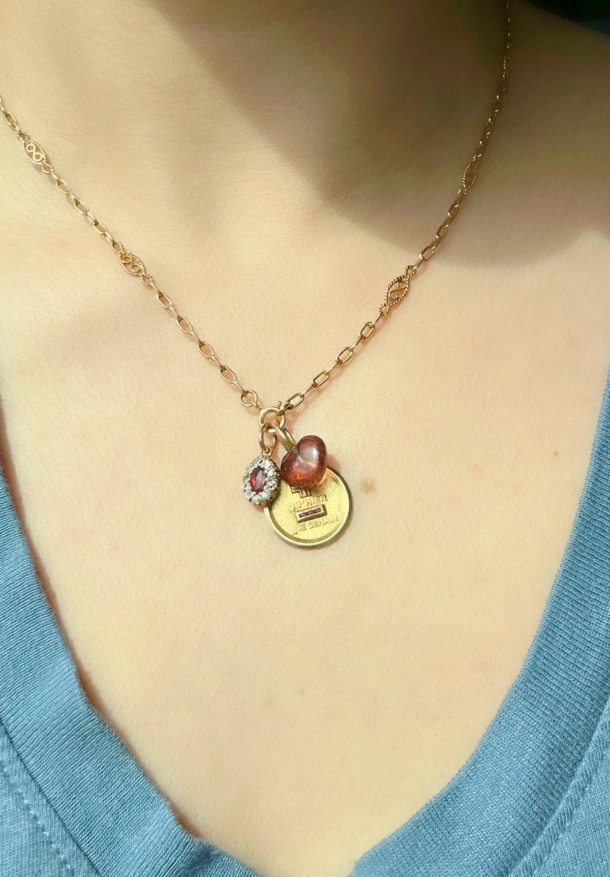 Vintage 14k Heart Carved Tourmaline Charm