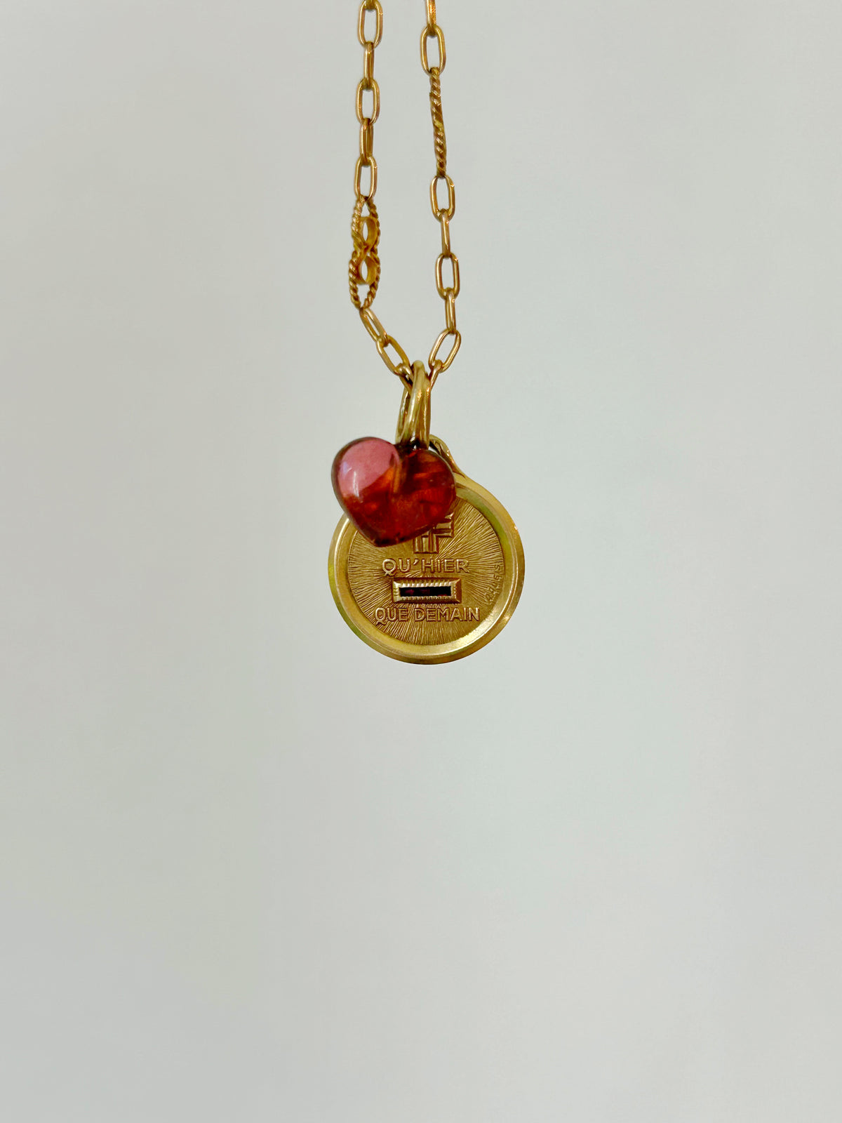 Vintage 14k Heart Carved Tourmaline Charm