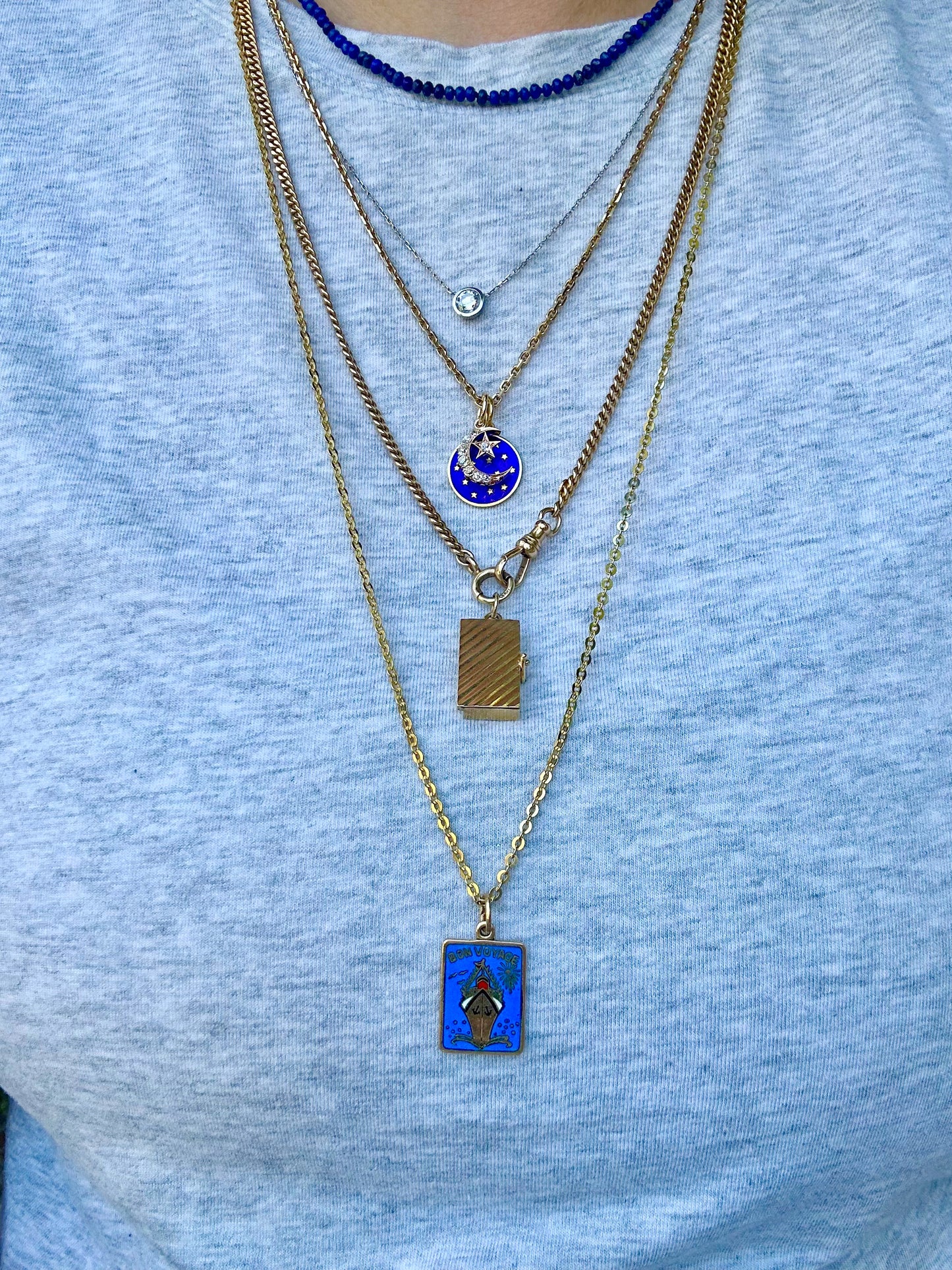 Antique 10k Crescent Moon & Star Stickpin Conversion Pendant