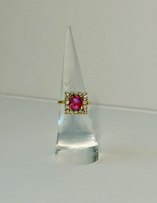 Vintage 18k Pink Sapphire & Diamond Ring Sz. 4.75