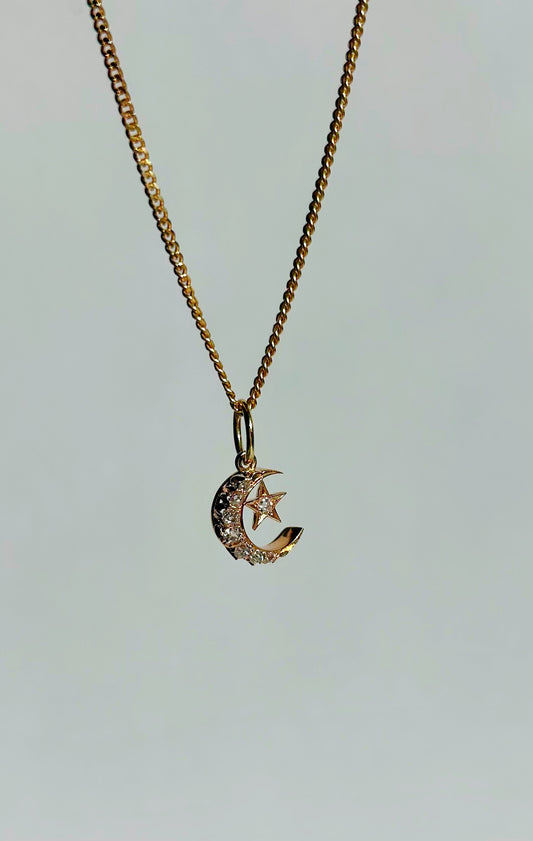 Antique 10k Crescent Moon & Star Stickpin Conversion Pendant