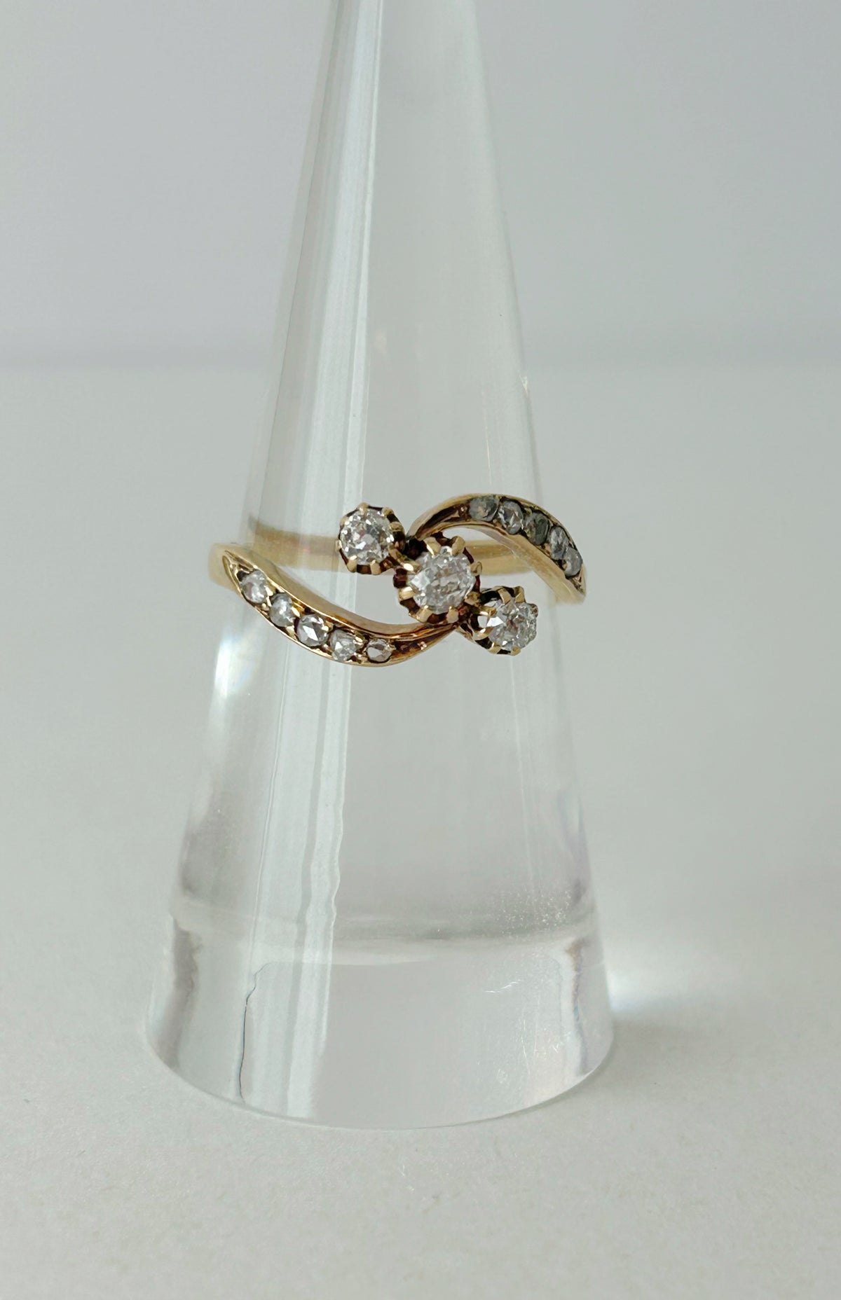 Antique Edwardian 18k Diamond Bypass Ring - Sz 6.75