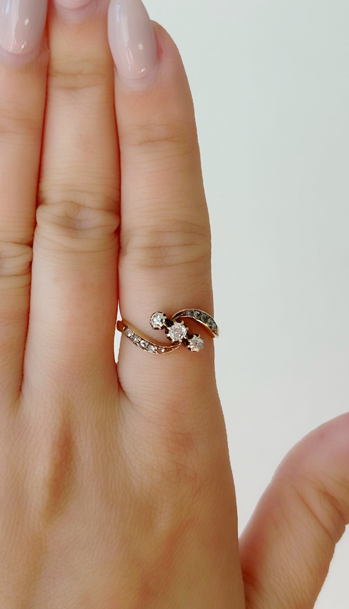 Antique Edwardian 18k Diamond Bypass Ring - Sz 6.75